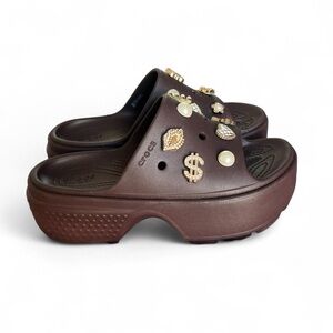 CROCS Platform Slide Mules with Gold & Pearl Charms